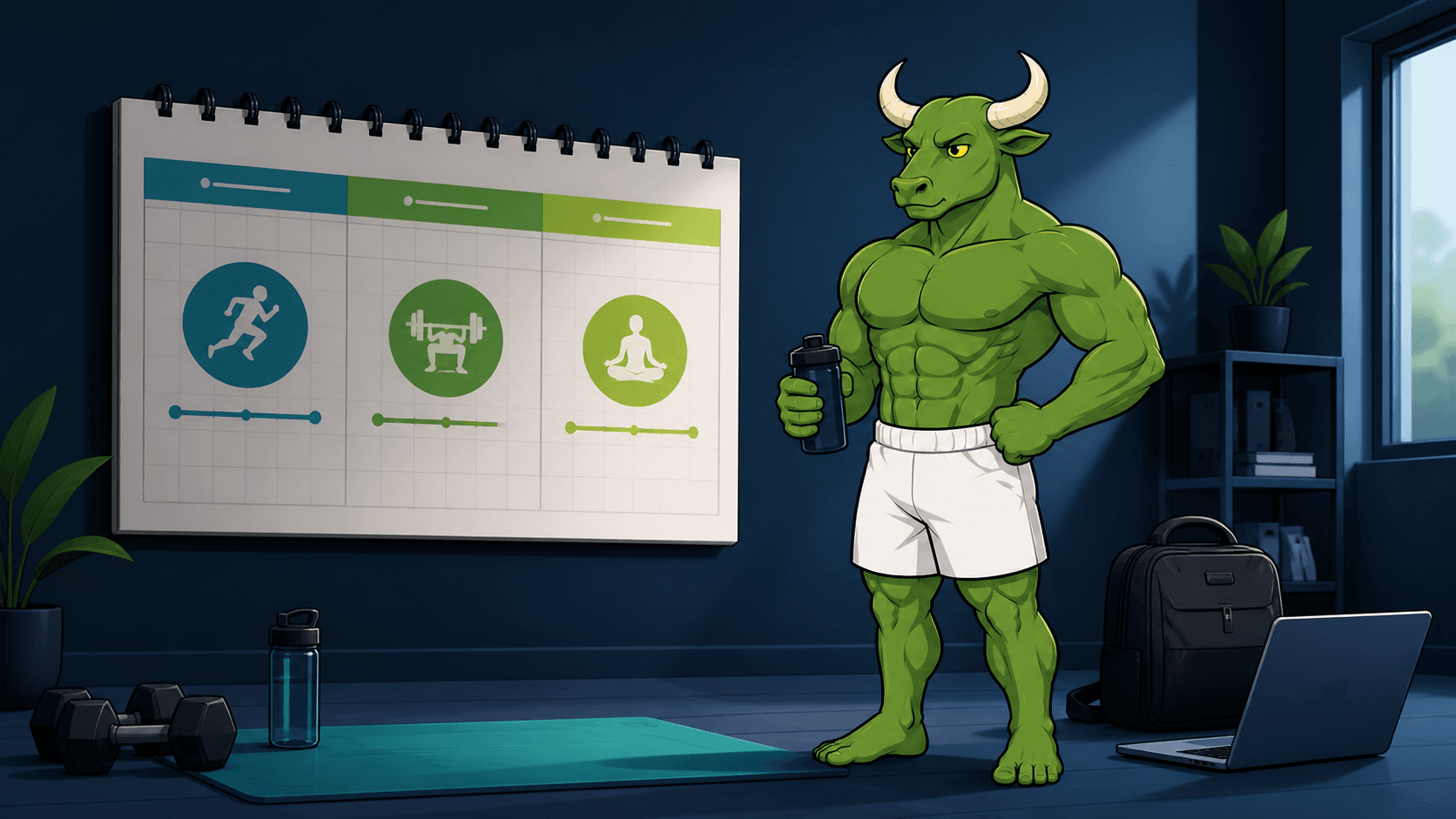 Reset90’s green bull coach beside a plan for training and recovery