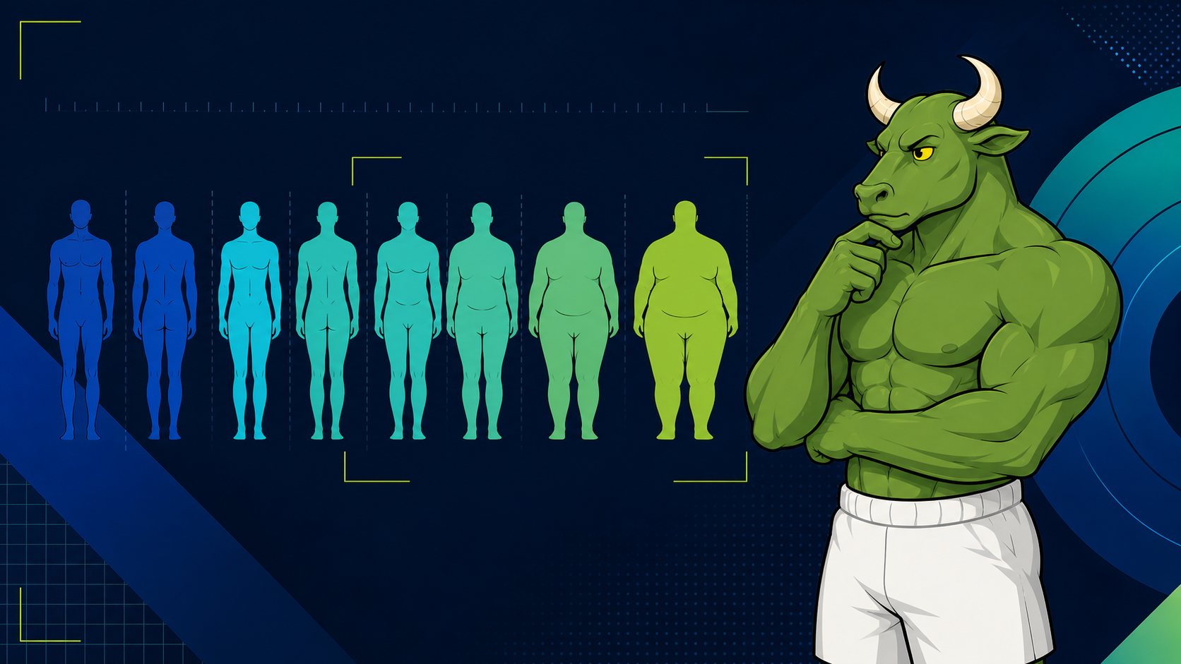 Green Bull studying a sequence of body-composition silhouettes in a visual reference guide