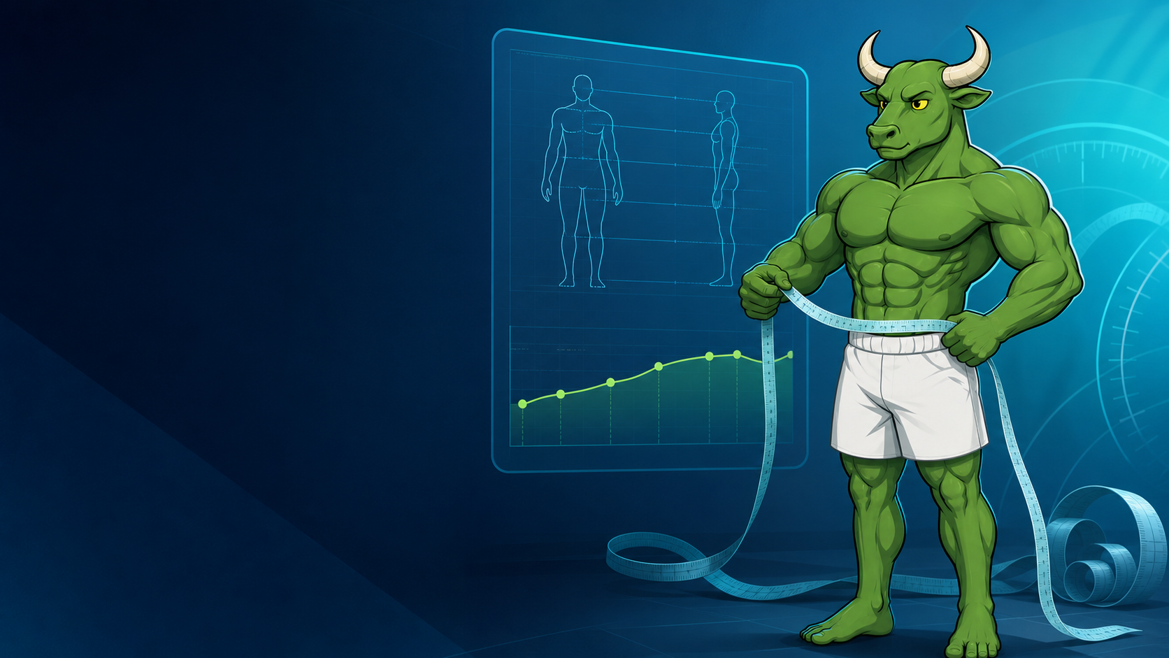 Green Bull using a soft measuring tape beside a body-measurement trend log