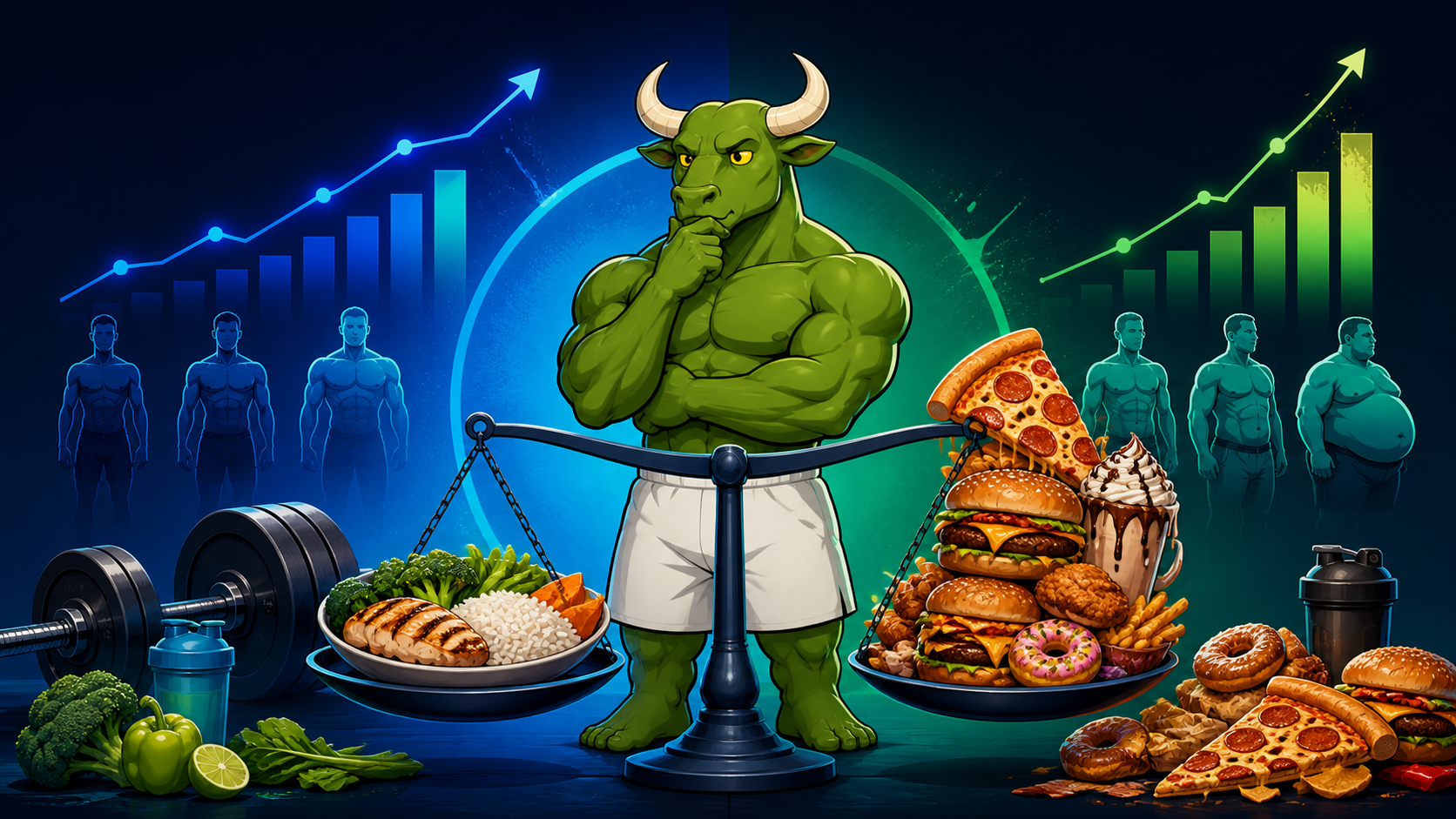 Green Bull weighing a controlled lean-bulk meal against an aggressive dirty-bulk spread