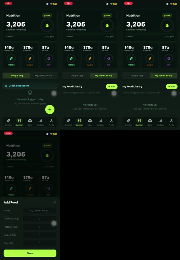 Real Reset90 Nutrition screen showing 3,205 calories and macro targets used in the video