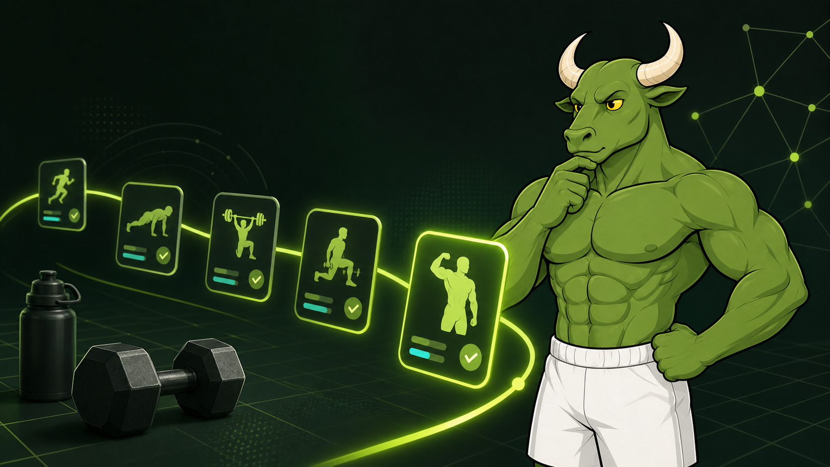 An athlete reviewing a personalized training plan on a phone in a modern home gym
