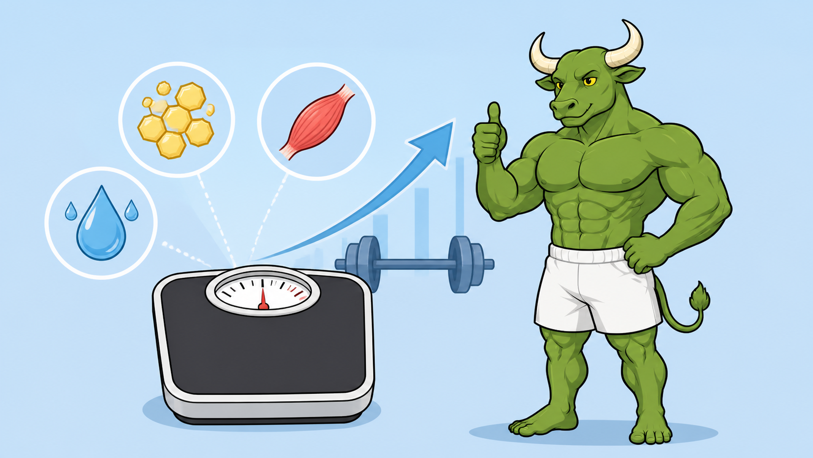 Green Bull comparing scale weight, glycogen, and strength progress after starting a lifting routine